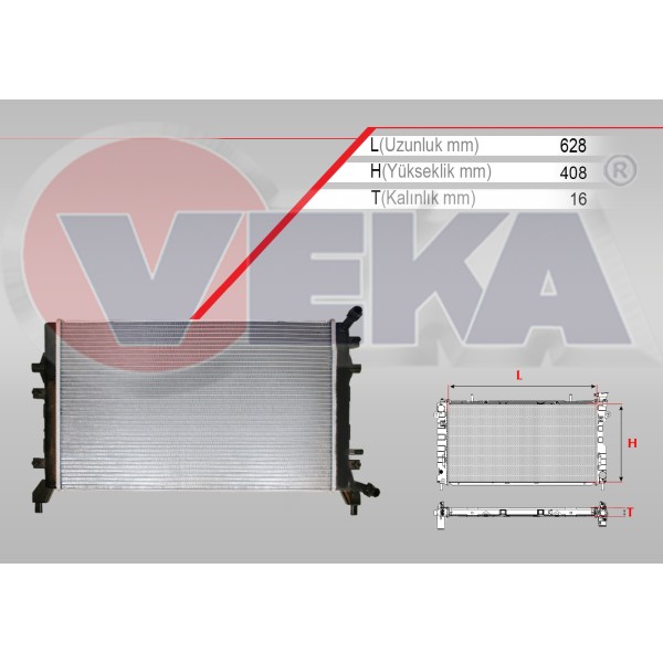 VEKA Radyatör - SU Öndeki Brazing Volkswagen Golf 5 1.4 TSI Caxa 2003-2009 - Kod 16-4442B - OEM 1K0121251BN