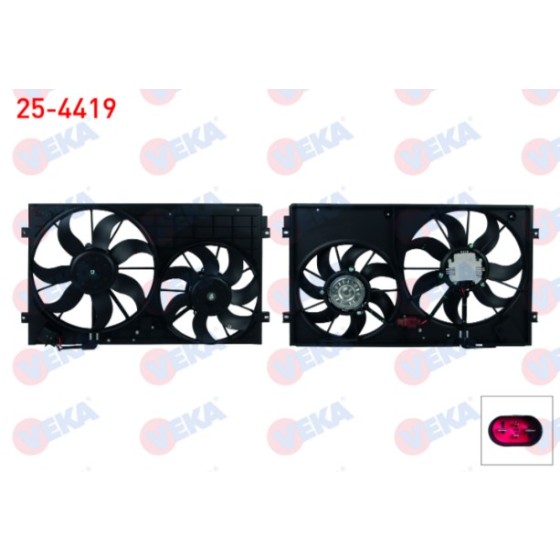 VEKA Fan Motoru - Davlumbazli Ciftli Kasa 400mm Volkswagen Golf V-vi - Volkswagen Passat 1.2 TSI - 1.4 TSI - 1.6i - 1.6 Audi TDI 03-13 / A3 1.2 - 1.4 - 1.6 03-12 / Seat Leon 1.2 TSI - 1.4 TSI - Kod 25-4419 - OEM 1K0959455DG ürün görseli