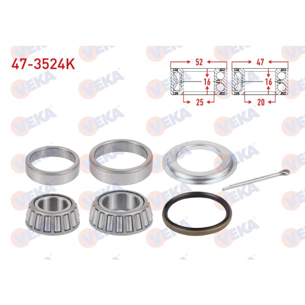 VEKA Arka Porya Rulmanı - Tekerlek Rulman Kiti E.m / Renault 12 / Toros 1.3 - 1.4 1971-2000 - Kod 47-3524K - OEM 7700502547