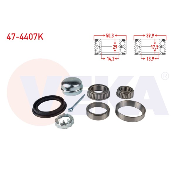 VEKA Arka Porya Rulmanı - Tekerlek Rulman Kiti Sol-sag Volkswagen Polo 1.6i 1.9 Audi TDI Ii-iii 1.6i 136 1.3 1.6 - Kod 47-4407K - OEM 191598625
