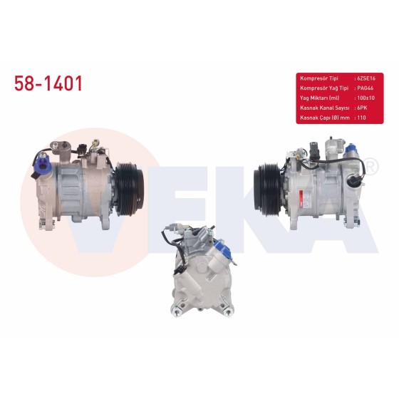 VEKA Klima Kompresörü - 02-x5 E70-x5 F15-x6 E71 10-18 - Kod 58-1401 - OEM 64529216466 ürün görseli