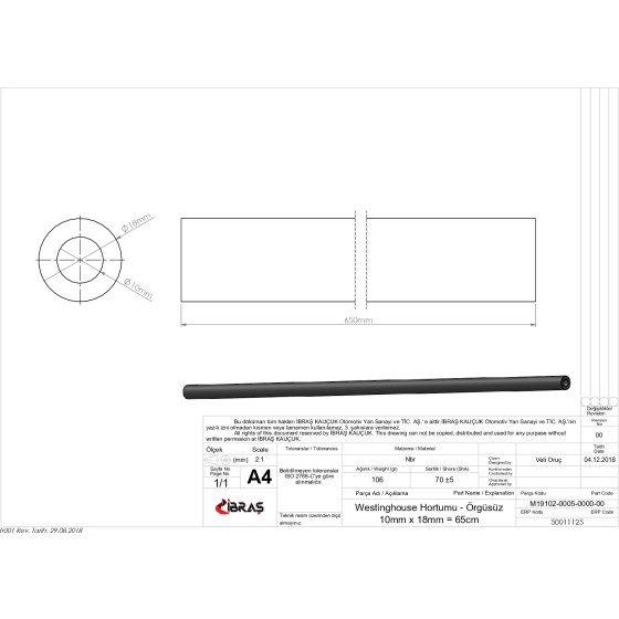 BLUEMAX Westinghouse Hortumu C / Tipi 10mm X 18mm = 65cm Renault 12 1.6 - Kod BL-11125 - OEM 7700575128 ürün görseli
