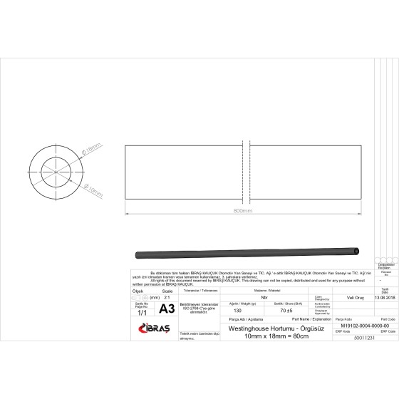 BLUEMAX Westinghouse Hortumu C / Tipi 10mm X 18mm = 80cm Renault 9 - Kod BL-11231 - OEM 7700582463 ürün görseli