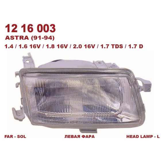 BLUEMAX Sol Far - Manuel Opel Astra F 91-94 - Kod BL-1194 - OEM 1216003 ürün görseli