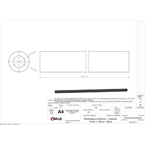BLUEMAX Westinghouse Hortumu C / Tipi 11mm X 19mm = 80cm Doğan / Fiat Kartal / Şahin 1.6 - Kod BL-14015 - OEM 14206880 ürün görseli