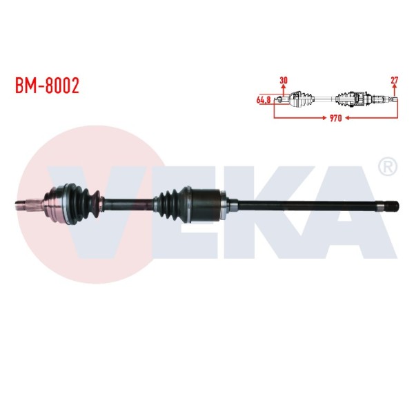 VEKA Komple Aks Sag ON Bmw X5 (E53) 3.0 D Uzunluk 970mm 2000-2007 - Kod BM-8002 - OEM 31607565314