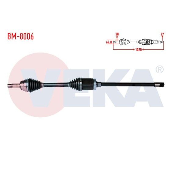 VEKA Bmw Komple Aks Sag ON Bmw X5 (E70) 3.0 D Uzunluk 1020 Mm 2007-2012 - Kod BM-8006 - OEM 31607553946 ürün görseli