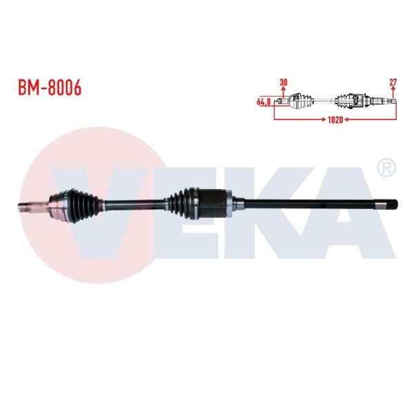 VEKA Bmw Komple Aks Sag ON Bmw X5 (E70) 3.0 D Uzunluk 1020 Mm 2007-2012 - Kod BM-8006 - OEM 31607553946