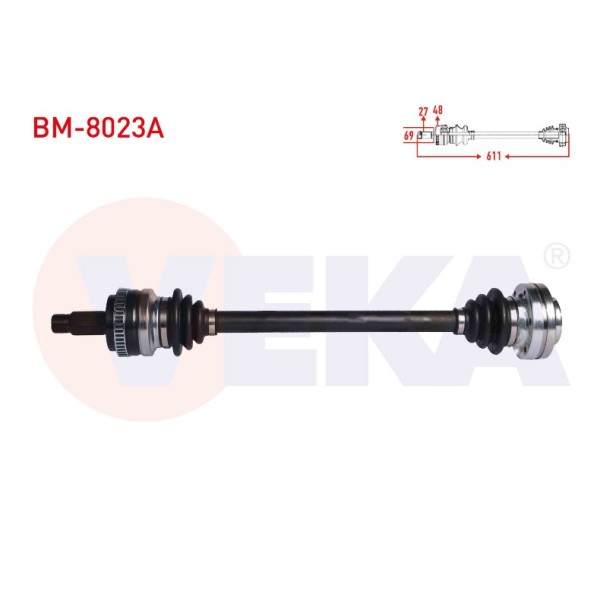 VEKA Komple Aks Sol Arka Bmw 3 Serisi (E90) 320 I A-t Absli 48 Dis Uzunluk 611 Mm 2005-2011 - Kod BM-8023A - OEM 33217547069