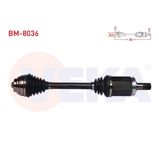 VEKA Komple Aks Sol ON Bmw 3 Serisi (F30) 320 D Xdrive A-t / M-t Uzunluk 550 Mm 2011 - Kod BM-8036 - OEM 31607597693 ürün görseli
