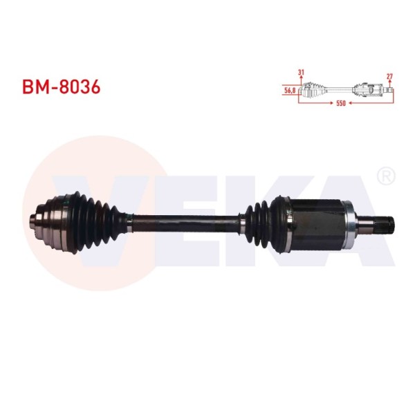 VEKA Komple Aks Sol ON Bmw 3 Serisi (F30) 320 D Xdrive A-t / M-t Uzunluk 550 Mm 2011 - Kod BM-8036 - OEM 31607597693