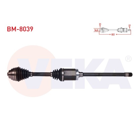 VEKA Komple Aks Sag ON Bmw X1 (E84) 2.0 D Xdrive A-t / M-t Uzunluk 822 Mm 2011 - Kod BM-8039 - OEM 31607605512 ürün görseli