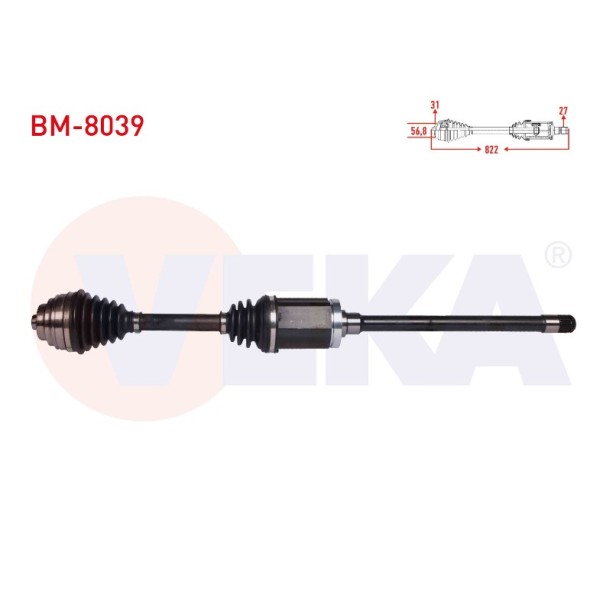 VEKA Komple Aks Sag ON Bmw X1 (E84) 2.0 D Xdrive A-t / M-t Uzunluk 822 Mm 2011 - Kod BM-8039 - OEM 31607605512