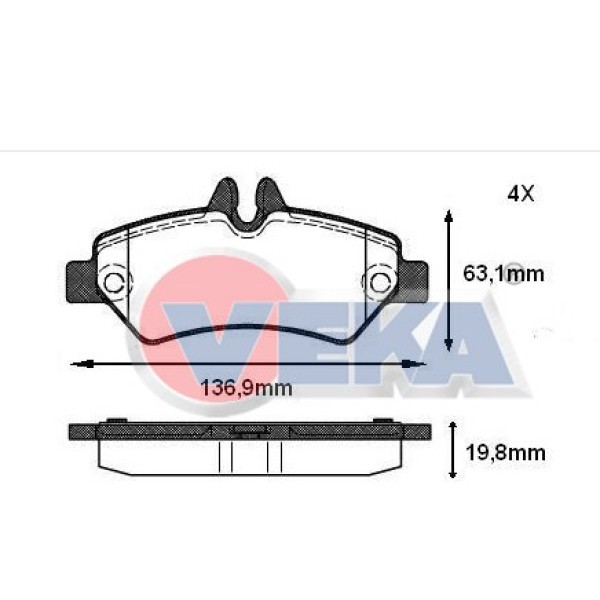 VEKA Fren Balata Fisli Arka Mercedes-benz Sprinter 3, 5T (906) 316 CDI 19.80mm 2006-2009 - Kod BP11246-00F - OEM 2E0698451