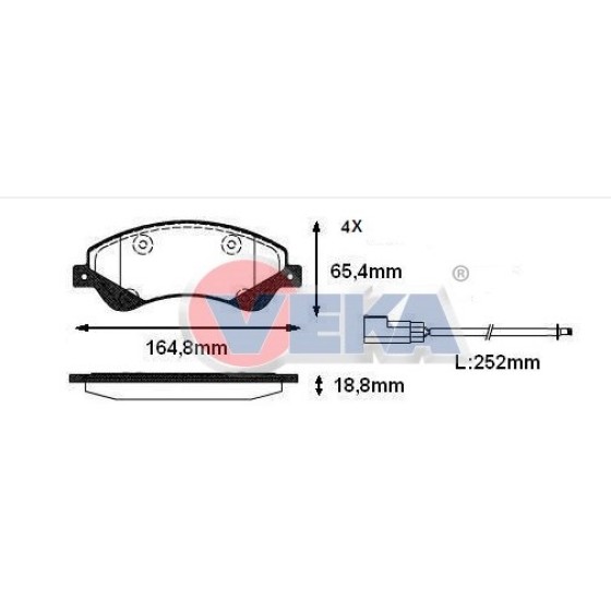 VEKA Fren Balata Fisli ON Ford Transit (V347) 2.2 TDCI (Onden Cekis) 18.80mm 2006-2014 9c11 2k021 BA - Kod BP11251-02 - OEM 1371403 ürün görseli