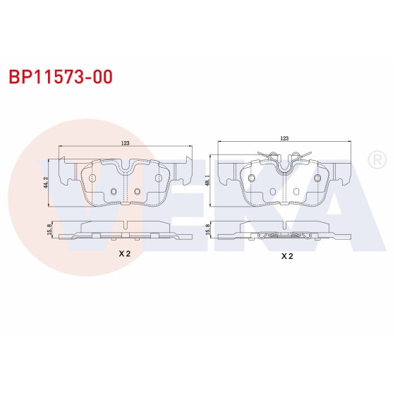 VEKA Arka Fren Balatası - 1f40-2 F48-x1 F49-x2 F39 Mini-f54-f60 - Kod BP11573-00 - OEM 34216859917 ürün görseli