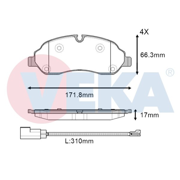 VEKA Fren Balata Fisli ON Ford Transit (Cift Teker) 2.2 TDCI 17.00mm 2014- MEBK3J 2k021 AA - Kod BP11602-02 - OEM 1829400