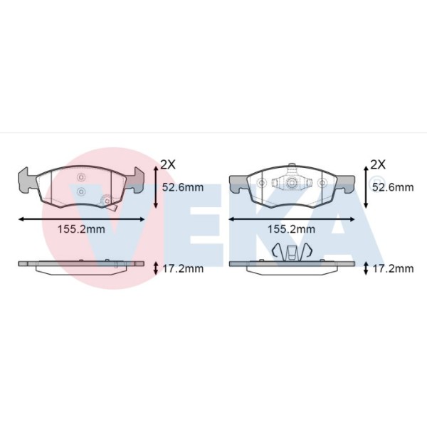 VEKA Fren Balata Ikazli ON Opel Corsa E 1.4 14 Jant 17.20mm 2014 - Kod BP11634-02 - OEM 1605280