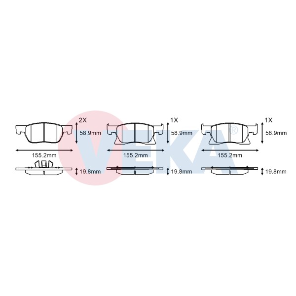 VEKA Fren Balatası - Ikazli ON Opel Astra K 1.6 CDTI 15 Jant 19.80mm 2015 - Kod BP11681-02 - OEM 13478300