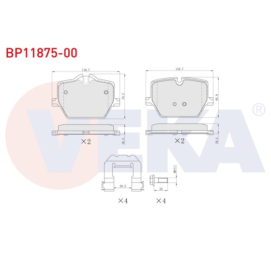 VEKA Bmw Fren Balata Arka Ikazli 3 Serisi (G20) 2018- / 4 Serisi (G22) 2019- / Z4 (G29) 2019 - Kod BP11875-00 - OEM 34206888835 ürün görseli