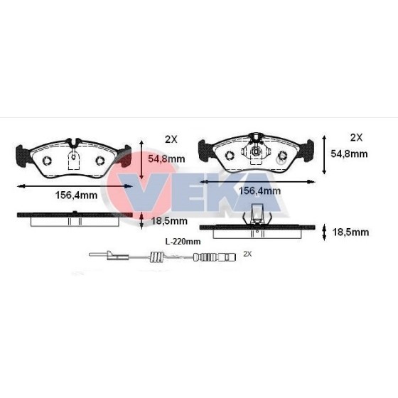 VEKA Arka Fren Balatası - Fisli LT35 >06 / Mercedes-benz Sprinter >04 GDB1263 - Kod BP1580-00 - OEM 2D0698451 ürün görseli
