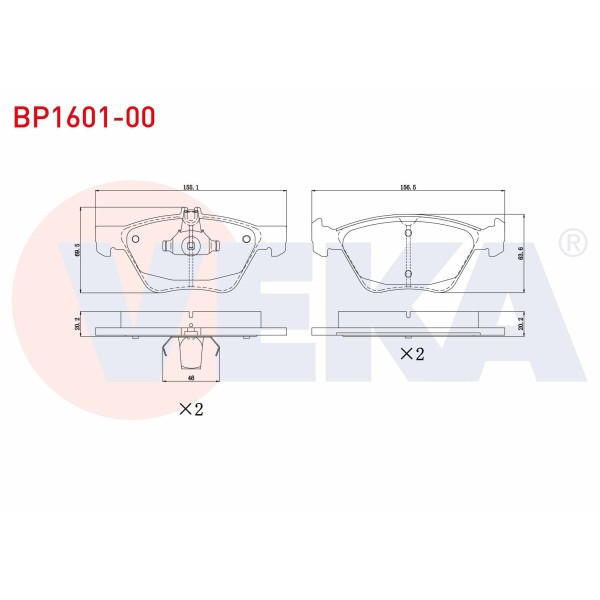 VEKA Fren Balata ON Mercedes-benz E Serisi (W210) E 280 1995-2002 / (W210) E 320 CDI Bp1601-00;fren Balata ON Mercedes-benz E Serisi (W210) E 280 1995-2002 / ( - Kod BP1601-00 - OEM 0034202920