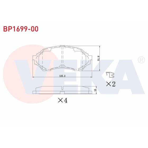 VEKA Fren Balata ON Mazda 323 VI (BJ) 1.4i 16V 1998-2004 / 323 VI (BJ) 1.5i 16V 1998-2004 / 323 VI (BJ) 1.6i 1998-2004 - Kod BP1699-00 ürün görseli