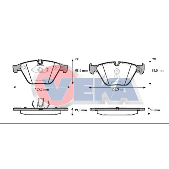 VEKA Fren Balata ON Bmw 5 Serisi (F10) 528 I 19.00-19.80mm 2010 - Kod BP1857-20 - OEM 34116850885 ürün görseli