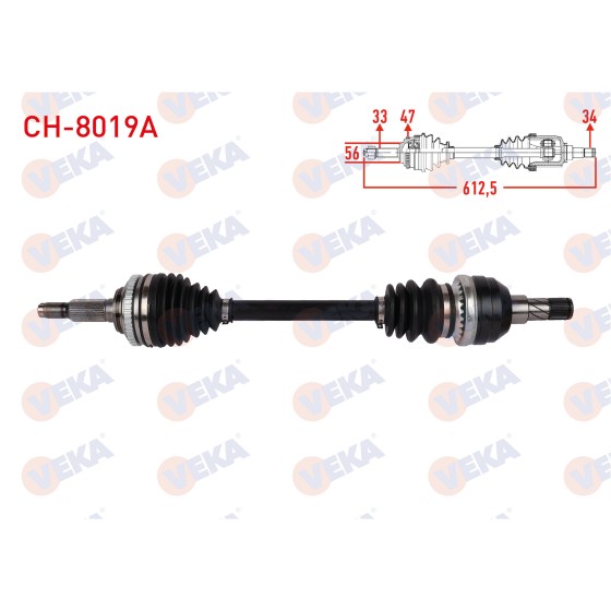 VEKA Komple Aks Sol ON Absli 47 Dis Uzunluk 612, 5mm Chevrolet Lacetti (J200) 1.4i 16V - 1.6i 16V M-t 2006-2012 - Kod CH-8019A - OEM 96549103 ürün görseli