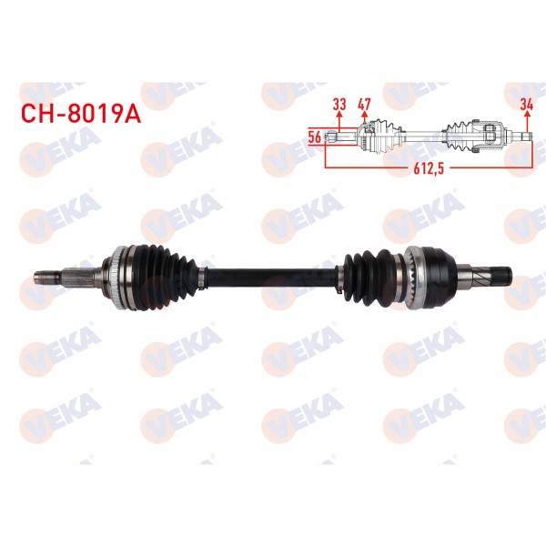 VEKA Komple Aks Sol ON Absli 47 Dis Uzunluk 612, 5mm Chevrolet Lacetti (J200) 1.4i 16V - 1.6i 16V M-t 2006-2012 - Kod CH-8019A - OEM 96549103