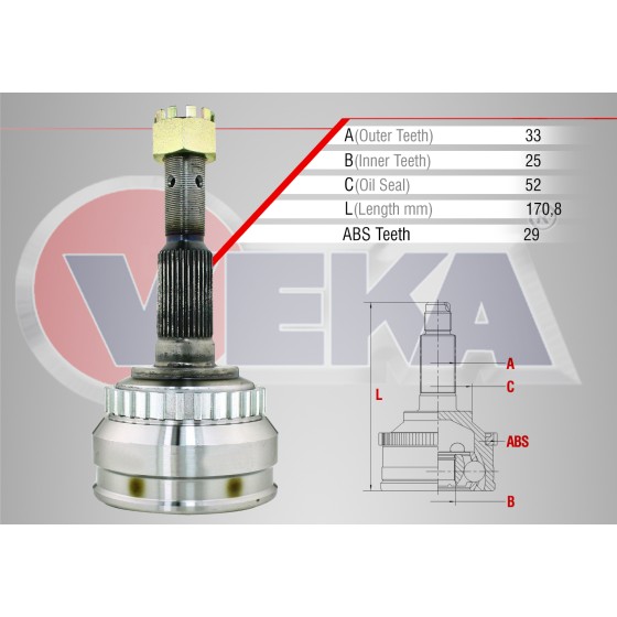WAGEN Aks Kafası - Sol-sag ON Dis Opel Vectra B 2.0i Absli 29 Dis Uzunluk 170, 8 MM 1995-2003 - Kod CVJ-OP002 - OEM 374176 ürün görseli