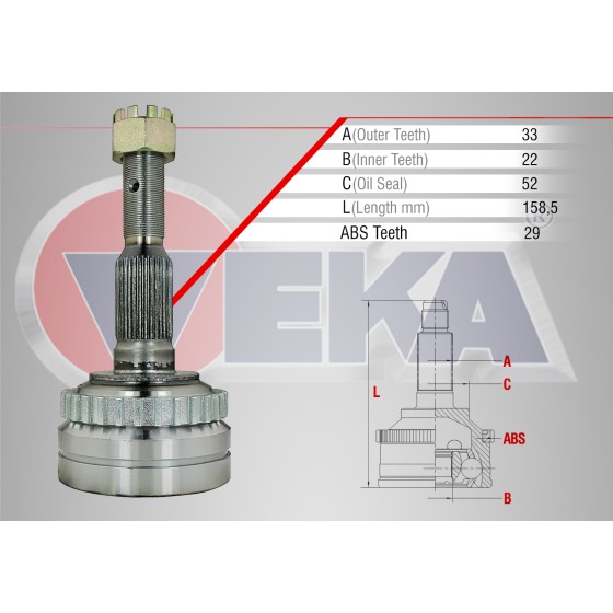 WAGEN Aks Kafası - Sol-sag ON Dis Opel Vectra B 1.6i Absli 29 Dis Uzunluk 158, 5 MM 1995-2003 - Kod CVJ-OP004 - OEM 374351 ürün görseli