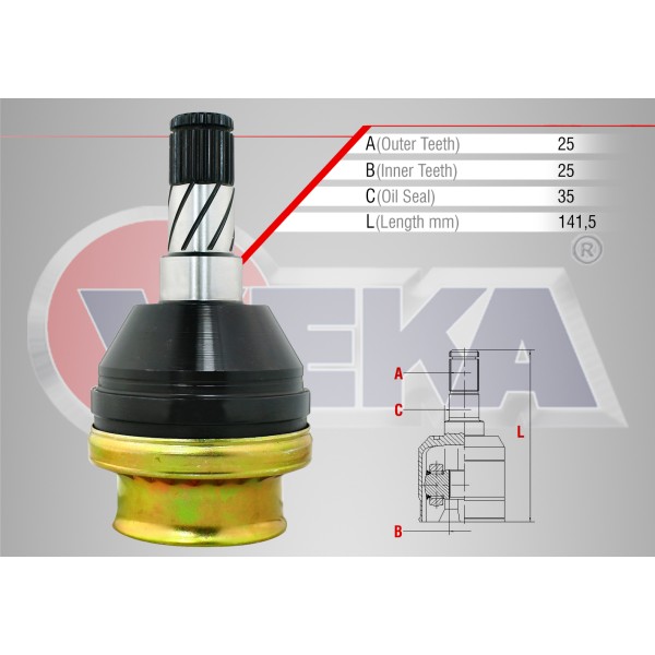 WAGEN Sol Aks Kafası - ON IC Opel Astra H 1.3 CDTI Uzunluk 141, 5 MM 2004-2010 - Kod CVJ-OP011 - OEM 1603269
