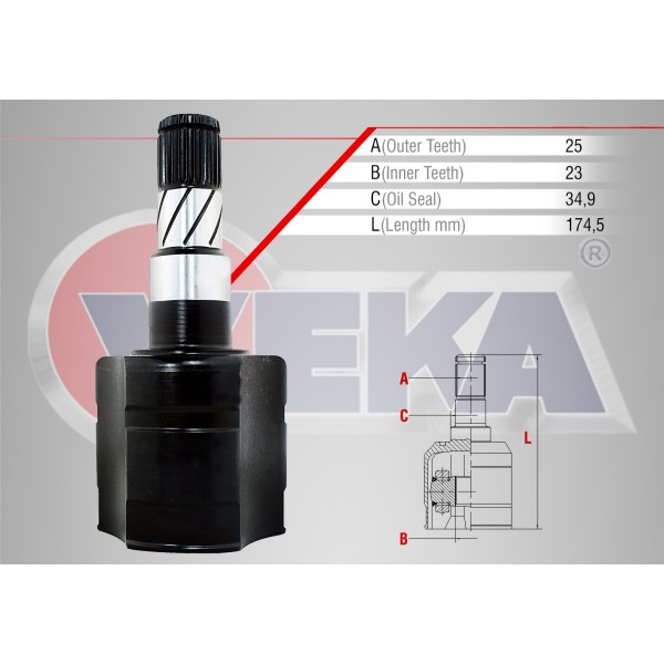 WGN Sağ Aks Kafası - ON IC Opel Corsa D 1.3 CDTI 25x23x34.9 Uzunluk 174, 5 Mm 2006-2014 - Kod CVJ-OP019 - OEM 1603408