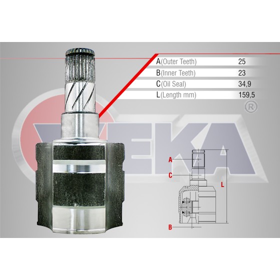 WAGEN Sol Aks Kafası - ON IC Opel Corsa D 1.3 CDTI 25x23x34.9 Uzunluk 159, 5 MM 2006-2014 - Kod CVJ-OP020 - OEM 1603407 ürün görseli