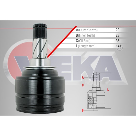 WAGEN Aks Kafası - Sol-sag ON IC Opel Corsa B 1.0i Uzunluk 141 MM 1993-2000 - Kod CVJ-OP021 - OEM 374378 ürün görseli