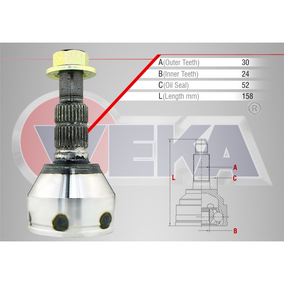WAGEN Aks Kafası - Sol-sag ON Dis Opel Insignia 1.6 (A16XER) Uzunluk 158mm 2008 - Kod CVJ-OP026 - OEM 374842 ürün görseli