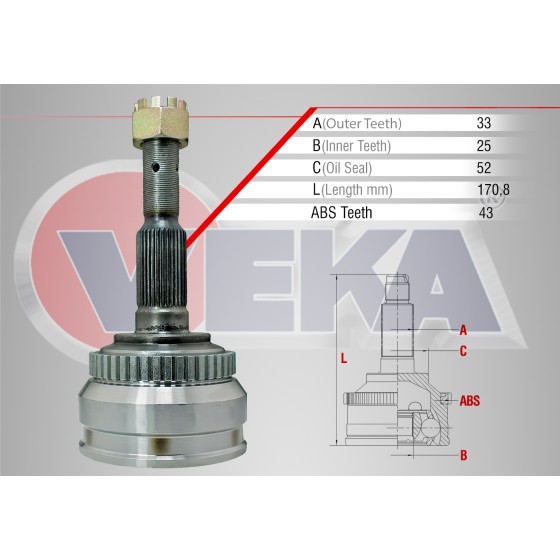 WAGEN Aks Kafası - Sol-sag ON Dis Opel Vectra A 1.8 Absli 43 Dis Uzunluk 170, 8 MM 1988-1995 - Kod CVJ-OP030 - OEM 374015 ürün görseli