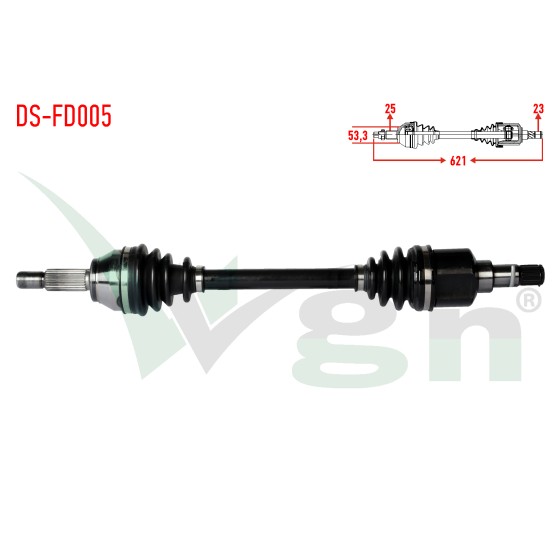WAGEN Komple Aks Sol ON Ford Fiesta V 1.4 TDCI Uzunluk 621mm 2001-2008 - Kod DS-FD005 - OEM 4N113B437CB ürün görseli