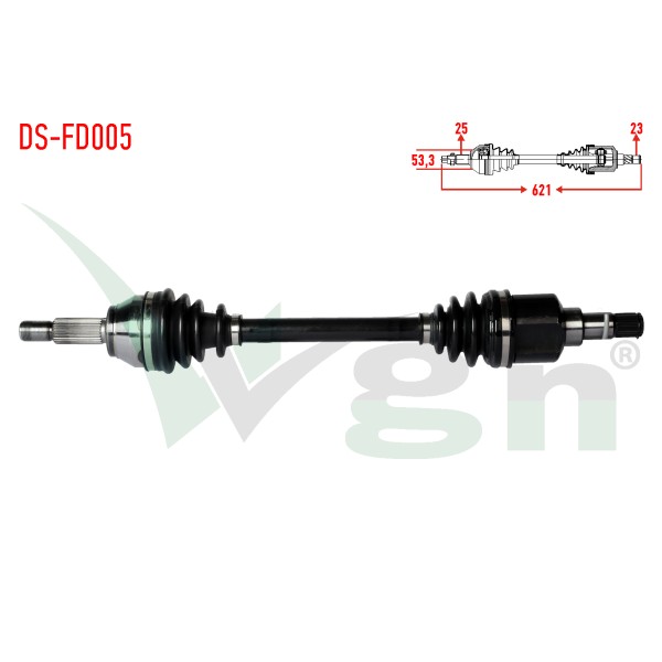 WAGEN Komple Aks Sol ON Ford Fiesta V 1.4 TDCI Uzunluk 621mm 2001-2008 - Kod DS-FD005 - OEM 4N113B437CB