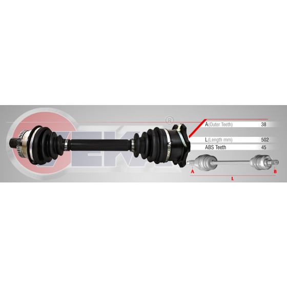 WAGEN Komple Aks Sağ ÖN Volkswagen Passat 1.9 Audi TDI Absli 45 Dis Uzunluk 502mm 1996-2000 - Kod DS-VW021 - OEM 8D0407272AL ürün görseli