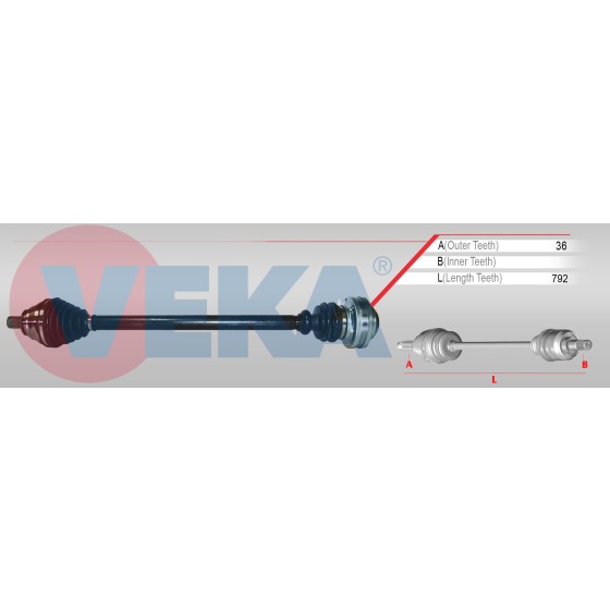 WAGEN Komple Aks Sağ ÖN Volkswagen Golf 5 2.0 Audi TDI 6 Ileri Cffb Uzunluk 792mm 2003-2009 - Kod DS-VW042 - OEM 1K0407272EN ürün görseli