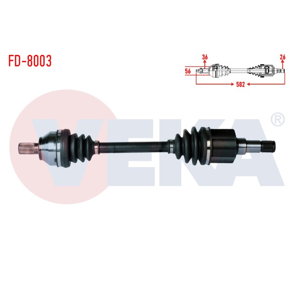 VEKA Komple Aks Sol ON Ford Focus II (DA) 1.6 TDCI Uzunluk 582mm 2004-2011 - Kod FD-8003 - OEM 3M513B437D2AG