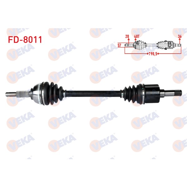 VEKA Komple Aks Sol ON Ford Transit (FA_ _) 2.4 TDCI Absli 48 Dis Uzunluk 798, 5mm 2000-2006 - Kod FD-8011 - OEM RM3C113B437BC