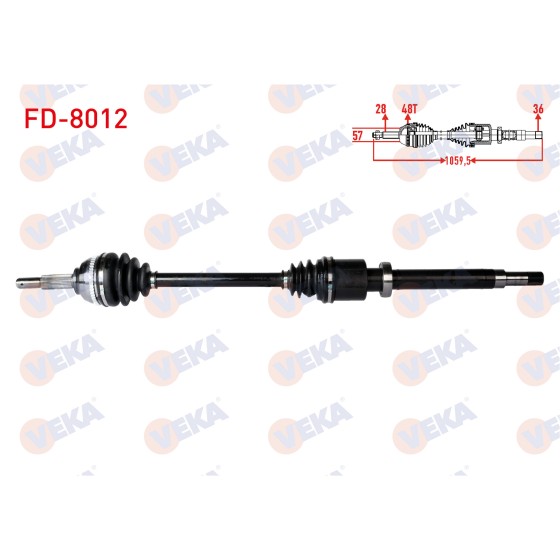 VEKA Komple Aks Sag ON Ford Transit (FA_ _) 2.4 TDCI Absli 48 Dis Uzunluk 1059, 5mm 2000-2006 - Kod FD-8012 - OEM ürün görseli