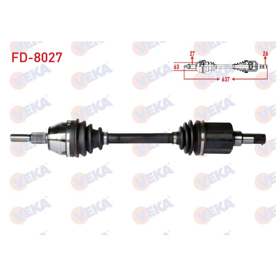 VEKA Komple Aks Sol ON Ford Focus Iii 1.6 TDCI M-t Uzunluk 637mm 2011-2015 - Kod FD-8027 - OEM 1840152 ürün görseli