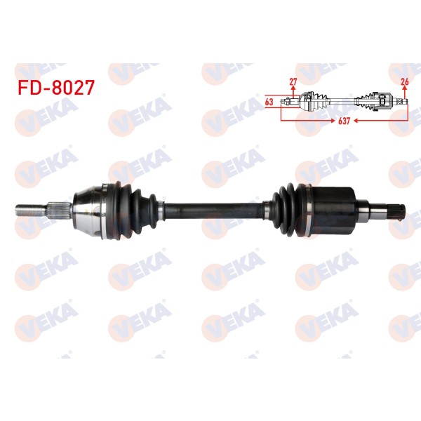 VEKA Komple Aks Sol ON Ford Focus Iii 1.6 TDCI M-t Uzunluk 637mm 2011-2015 - Kod FD-8027 - OEM 1840152