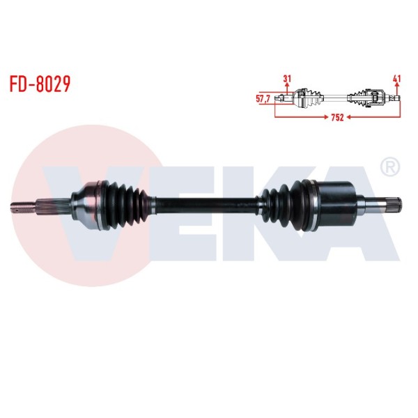 VEKA Komple Aks Sol ON Ford Tourneo Ford Custom (V362) 2.2 TDCI 155 HP Uzunluk 752mm 2012- BK21 3b437 AB - Kod FD-8029 - OEM 1841533
