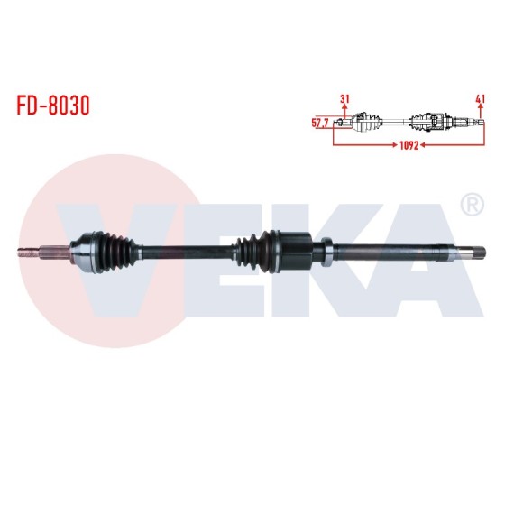 VEKA Komple Aks Sag ON Ford Tourneo Ford Custom (V362) 2.2 TDCI 155 HP Uzunluk 1092mm 2012- BK21 3b436 AC - Kod FD-8030 - OEM 1774275 ürün görseli