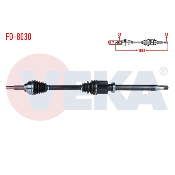 VEKA Komple Aks Sag ON Ford Tourneo Ford Custom (V362) 2.2 TDCI 155 HP Uzunluk 1092mm 2012- BK21 3b436 AC - Kod FD-8030 - OEM 1774275